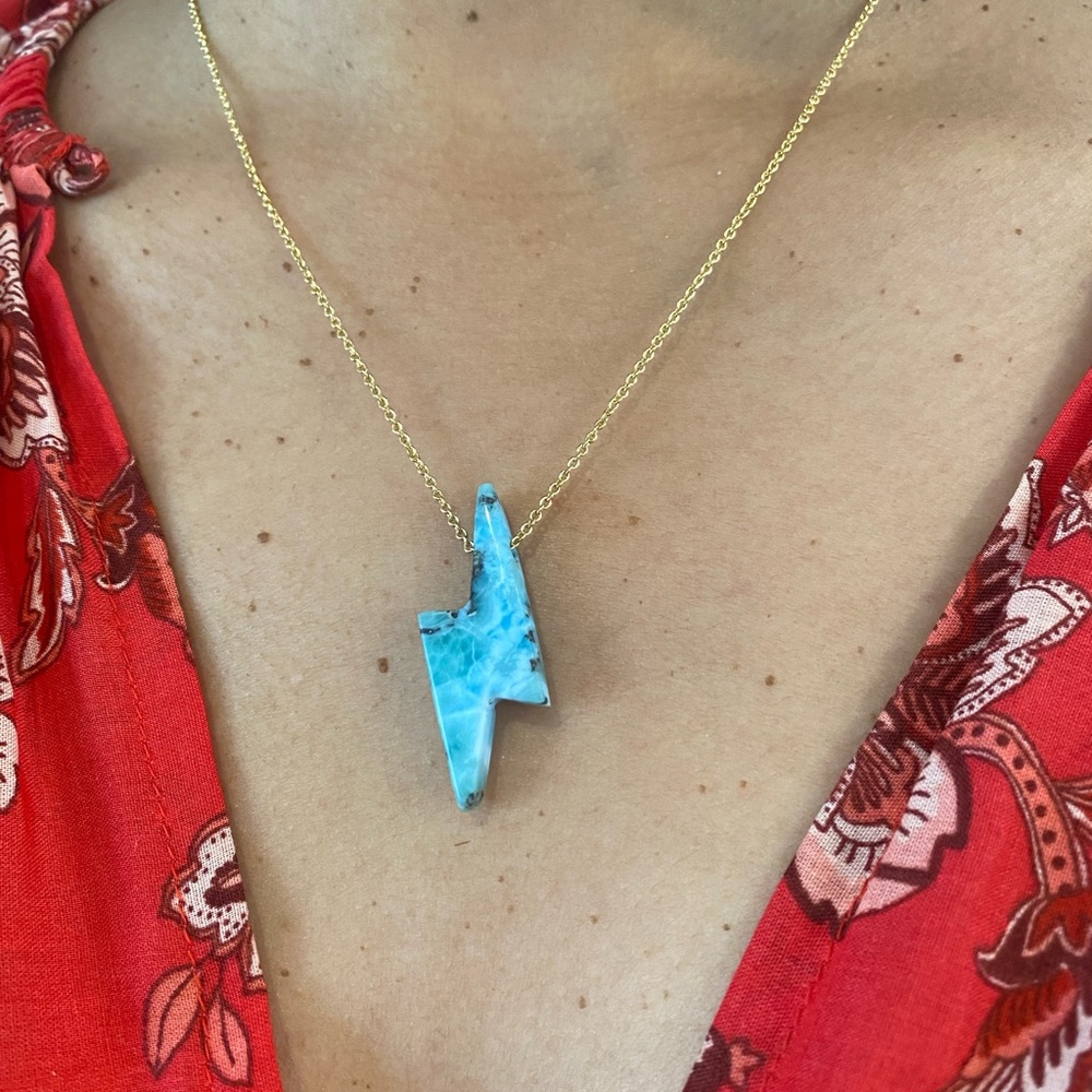 Larimar stone lighting bolt pendant ✨